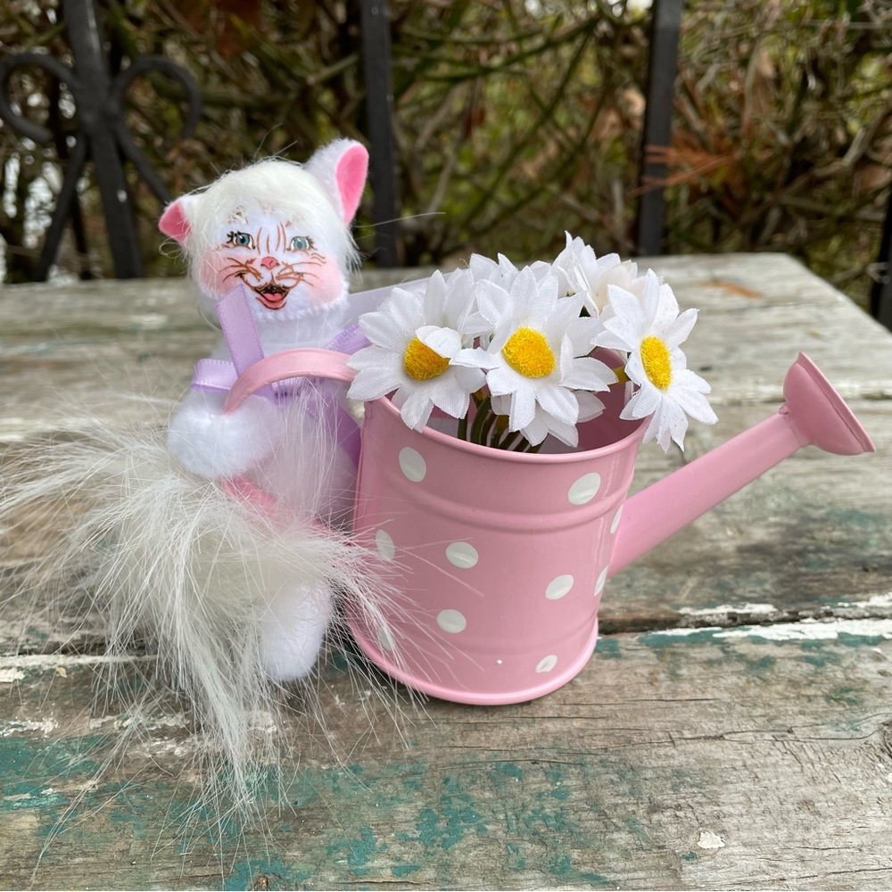 Annalee Doll cat watering can flowers